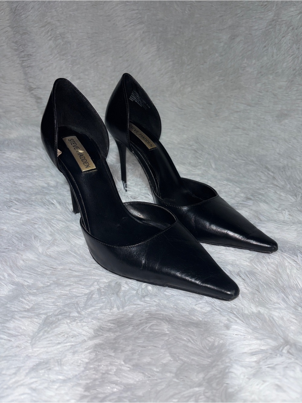 Steve Madden Black Leather Pointed D'Orsay Stilettos